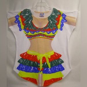 Women's White Novelty Printed Sleep Tee - Colorful Ruffle Design